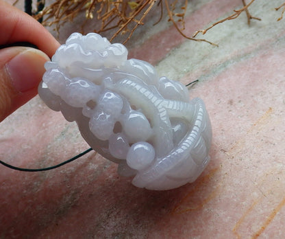 Certified Hand Carved Green Natural Burma A Jade Jadeite Flower Peanut Basket Pendant Necklace