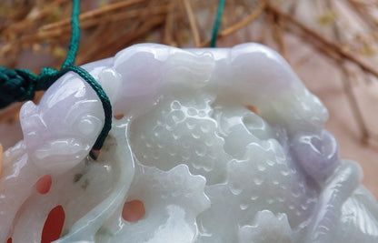 Certified Hand Carved Lavender Green Natural Myanmar Burma A Jade Jadeite Dragon Pi Xiu Cabbage Basket Pendant Necklace