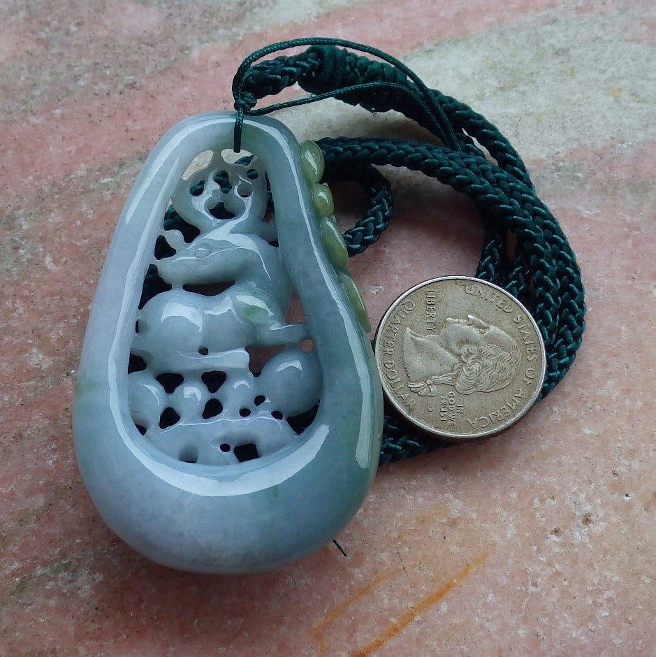 Certified Hand Carved Icy Green Myanmar Burma 100% Natural A Jade jadeite Deer Flower Pendant Necklace