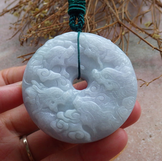 Certified Hand Carved Natural Lavender Myanmar Burma 100% A Jade jadeite 9 Dragon Spit Bead Pendant Necklace