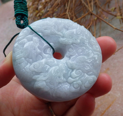 Certified Hand Carved Natural Lavender Myanmar Burma 100% A Jade jadeite 9 Dragon Spit Bead Pendant Necklace