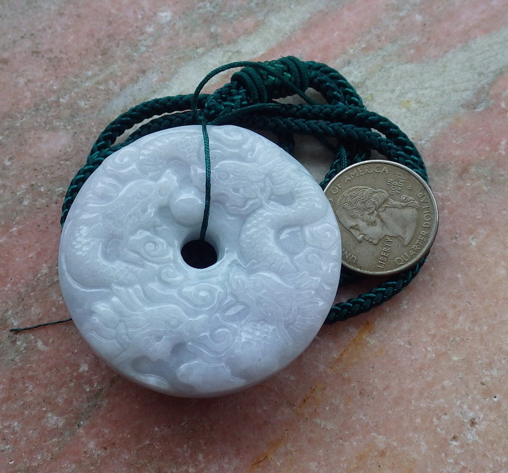 Certified Hand Carved Natural Lavender Myanmar Burma 100% A Jade jadeite 9 Dragon Spit Bead Pendant Necklace