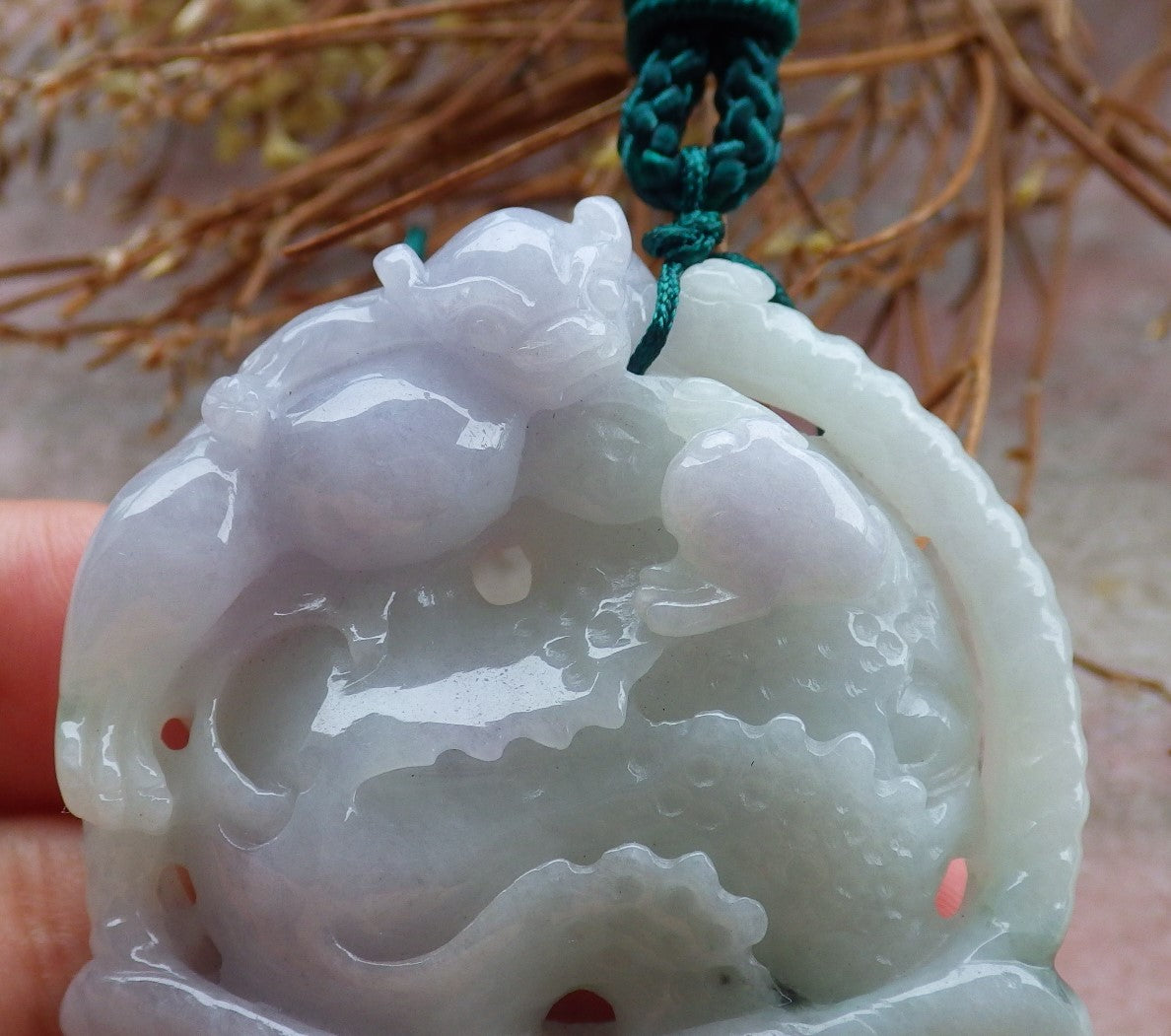 Certified Hand Carved Lavender Green Natural Myanmar Burma A Jade Jadeite Dragon Pi Xiu Cabbage Basket Pendant Necklace