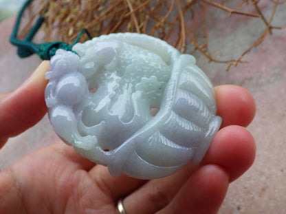 Certified Hand Carved Lavender Green Natural Myanmar Burma A Jade Jadeite Dragon Pi Xiu Cabbage Basket Pendant Necklace