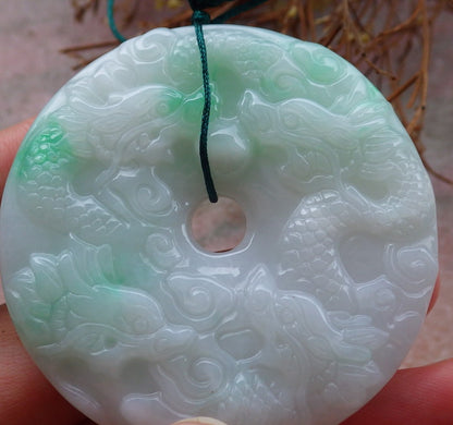 Certified Hand Carved Natural Green Myanmar Burma 100% A Jade jadeite 9 Dragon Spit Bead Pendant Necklace