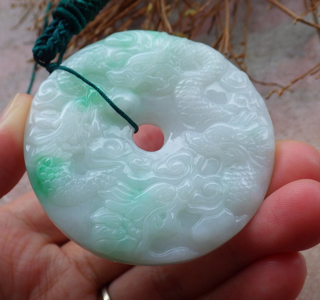 Certified Hand Carved Natural Green Myanmar Burma 100% A Jade jadeite 9 Dragon Spit Bead Pendant Necklace