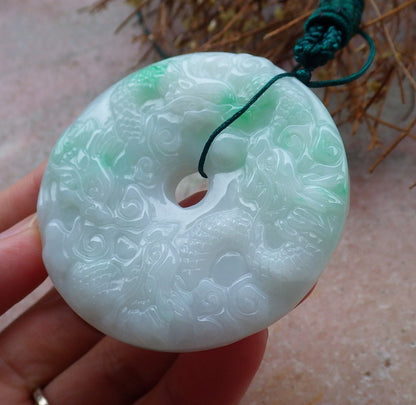 Certified Hand Carved Natural Green Myanmar Burma 100% A Jade jadeite 9 Dragon Spit Bead Pendant Necklace