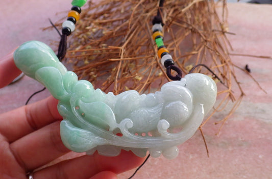 Certified Natural Myanmar Burma Hand Carved Grade A Green Jade jadeite Mandarin Duck Phoenix Fish Lotus Pendant Necklace