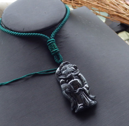 Certified Hand Carved Black Natural Myanmar Burma A Jade jadeite Zhong Kui God Bat Fan Lucky Amulet Pendant Necklace