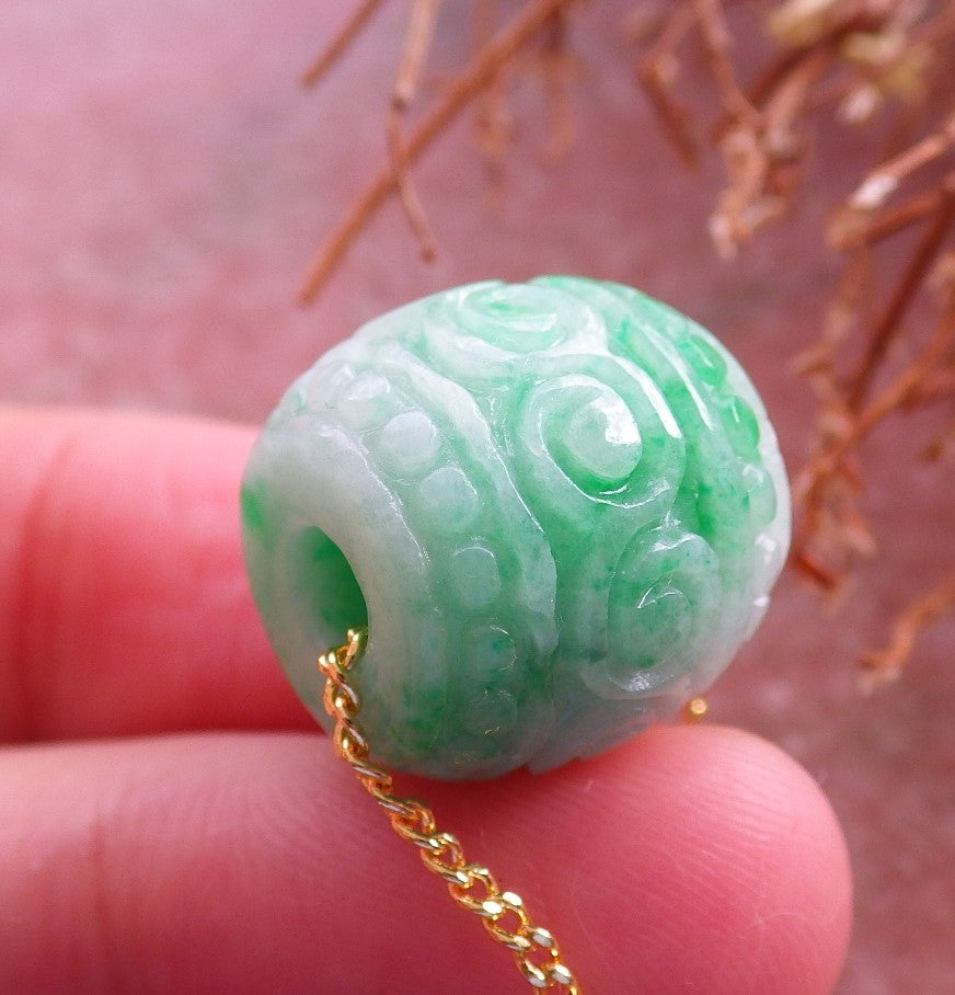 Certified Hand Carved Green Natural Myanmar Burma A Jade Jadeite Barrel Circle Donut Ruyi Pendant Necklace