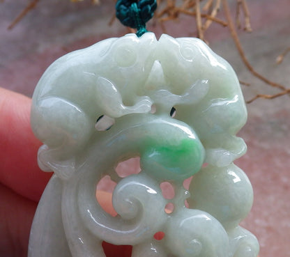 Certified Hand Carved Natural Green Myanmar Burma A Jade jadeite Frog Toad Crab Old Coin Pendant Necklace