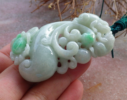 Certified Hand Carved Natural Green Myanmar Burma A Jade jadeite Frog Toad Crab Old Coin Pendant Necklace