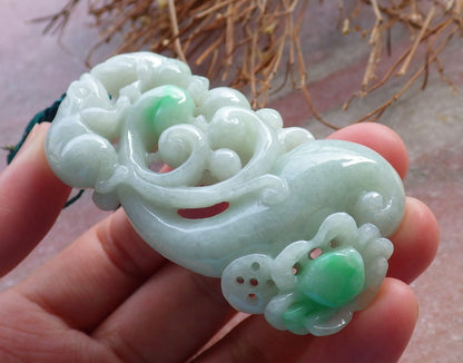 Certified Hand Carved Natural Green Myanmar Burma A Jade jadeite Frog Toad Crab Old Coin Pendant Necklace