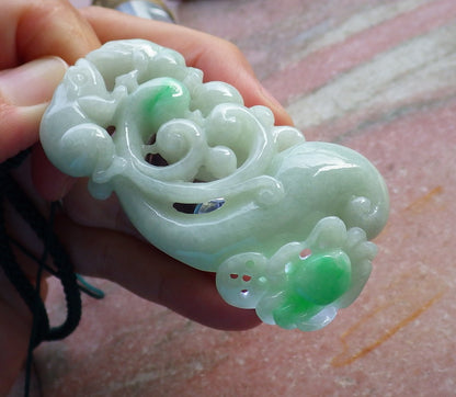 Certified Hand Carved Natural Green Myanmar Burma A Jade jadeite Frog Toad Crab Old Coin Pendant Necklace