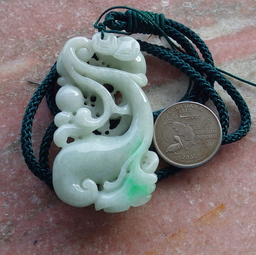 Certified Hand Carved Natural Green Myanmar Burma A Jade jadeite Frog Toad Crab Old Coin Pendant Necklace