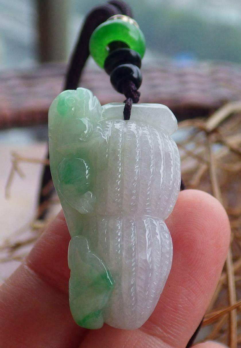 Certified Hand Carved Icy Green 100% Natural Myanmar Burma A Jade Jadeite Ruyi Dragon Pi Xiu Peanut Pendant Necklace