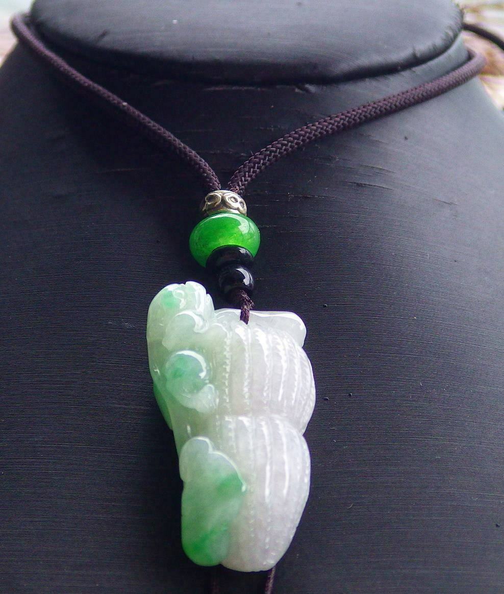 Certified Hand Carved Icy Green 100% Natural Myanmar Burma A Jade Jadeite Ruyi Dragon Pi Xiu Peanut Pendant Necklace