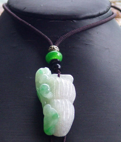 Certified Hand Carved Icy Green 100% Natural Myanmar Burma A Jade Jadeite Ruyi Dragon Pi Xiu Peanut Pendant Necklace