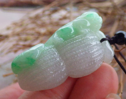 Certified Hand Carved Icy Green 100% Natural Myanmar Burma A Jade Jadeite Ruyi Dragon Pi Xiu Peanut Pendant Necklace