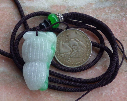 Certified Hand Carved Icy Green 100% Natural Myanmar Burma A Jade Jadeite Ruyi Dragon Pi Xiu Peanut Pendant Necklace