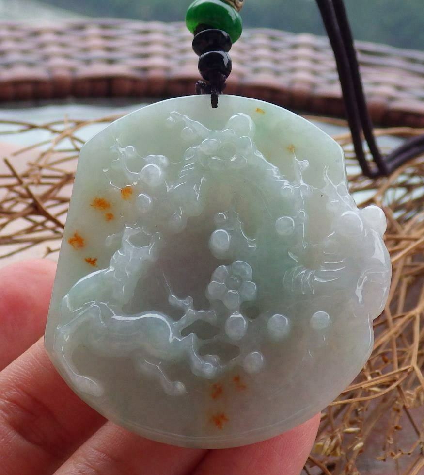 Certified Hand Carved Green Yellow Myanmar Burma 100% Natural A Jade jadeite Deer Flower Pendant Necklace