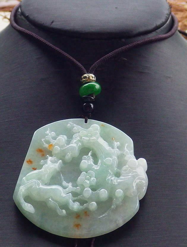 Certified Hand Carved Green Yellow Myanmar Burma 100% Natural A Jade jadeite Deer Flower Pendant Necklace