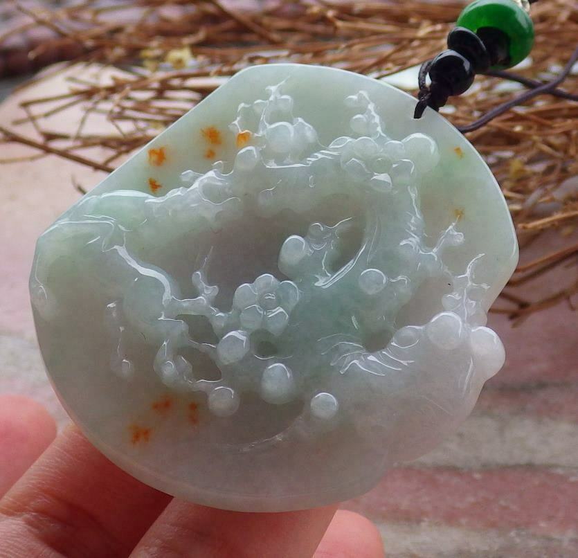 Certified Hand Carved Green Yellow Myanmar Burma 100% Natural A Jade jadeite Deer Flower Pendant Necklace