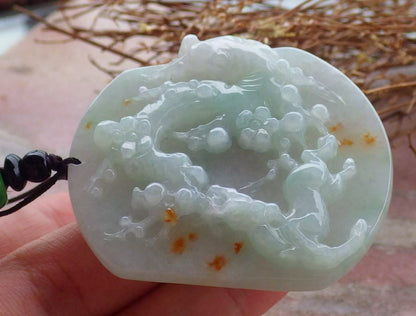 Certified Hand Carved Green Yellow Myanmar Burma 100% Natural A Jade jadeite Deer Flower Pendant Necklace