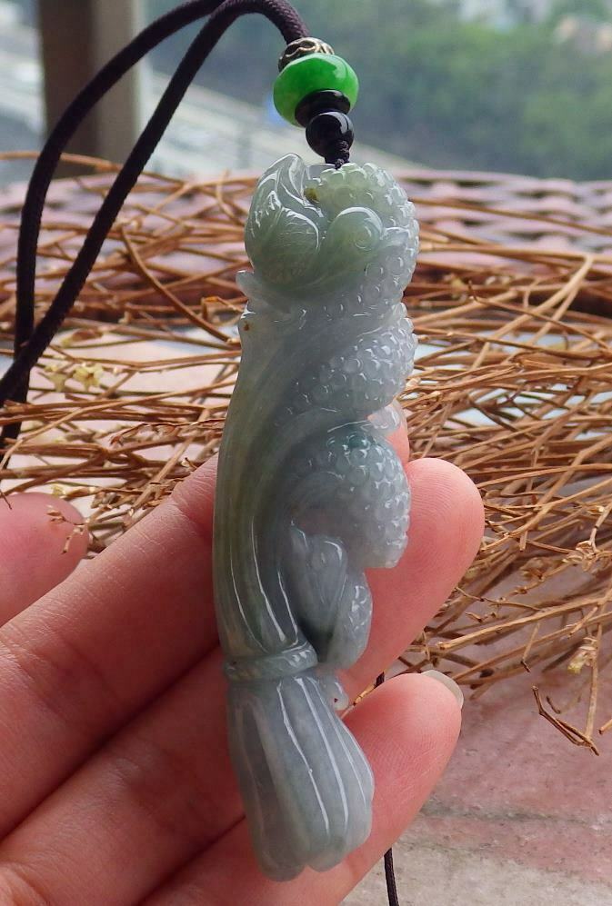 Certified Hand Carved Green Natural Myanmar Burma Grade A Jade jadeite Phoenix Bird Ruyi Lucky Amulet Pendant Necklace