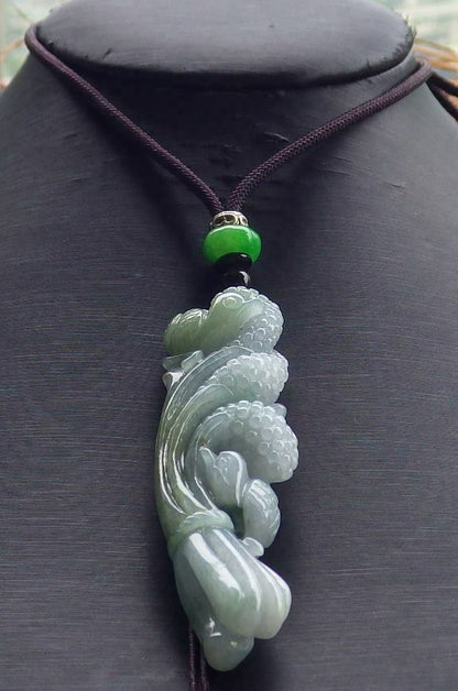 Certified Hand Carved Green Natural Myanmar Burma Grade A Jade jadeite Phoenix Bird Ruyi Lucky Amulet Pendant Necklace