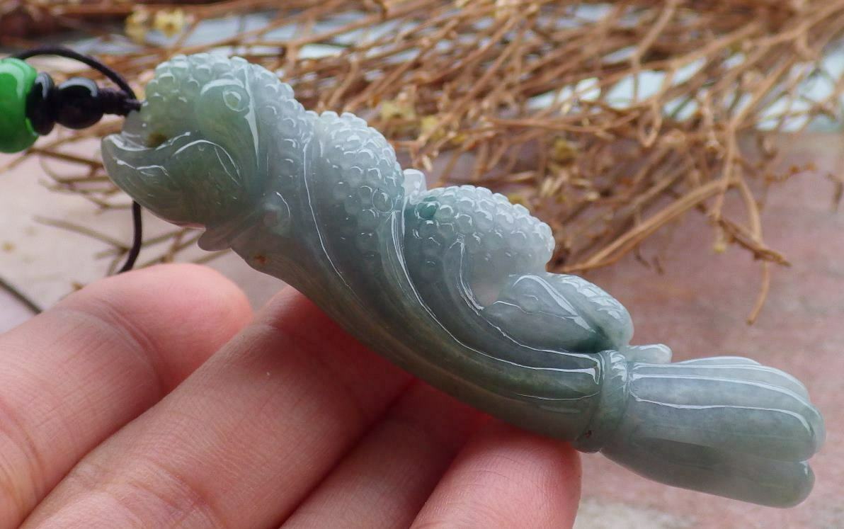 Certified Hand Carved Green Natural Myanmar Burma Grade A Jade jadeite Phoenix Bird Ruyi Lucky Amulet Pendant Necklace