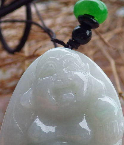 Certified Hand Carved Green Natural Burma A Jade jadeite Happy Buddha God Pendant Necklace