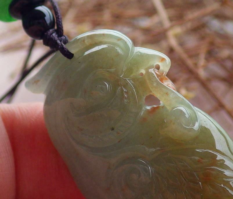 Certified Hand Carved Green Yellow Natural Myanmar Burma Grade A Jade jadeite Phoenix Bird Parrot Lucky Amulet Pendant Necklace