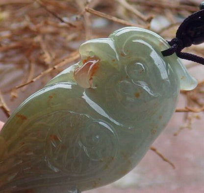 Certified Hand Carved Green Yellow Natural Myanmar Burma Grade A Jade jadeite Phoenix Bird Parrot Lucky Amulet Pendant Necklace