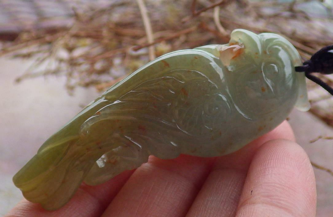 Certified Hand Carved Green Yellow Natural Myanmar Burma Grade A Jade jadeite Phoenix Bird Parrot Lucky Amulet Pendant Necklace