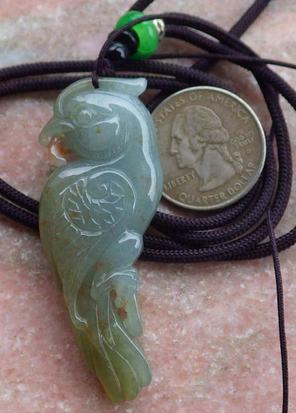 Certified Hand Carved Green Yellow Natural Myanmar Burma Grade A Jade jadeite Phoenix Bird Parrot Lucky Amulet Pendant Necklace