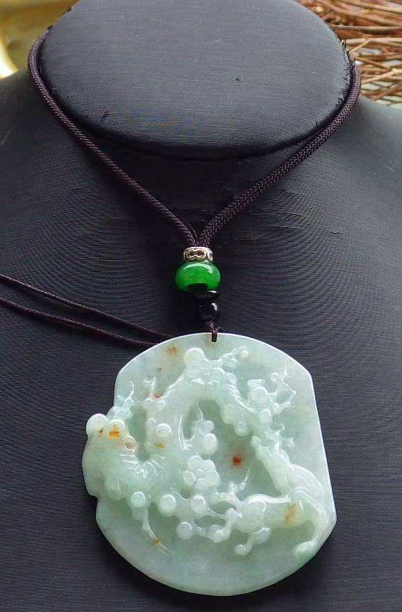 Certified Hand Carved Green Yellow Myanmar Burma 100% Natural A Jade jadeite Deer Flower Pendant Necklace