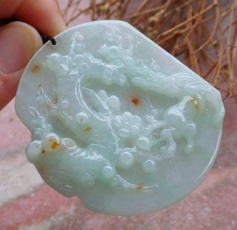 Certified Hand Carved Green Yellow Myanmar Burma 100% Natural A Jade jadeite Deer Flower Pendant Necklace