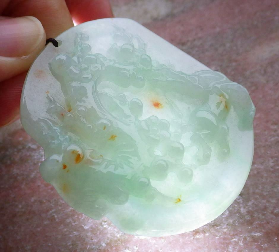 Certified Hand Carved Green Yellow Myanmar Burma 100% Natural A Jade jadeite Deer Flower Pendant Necklace