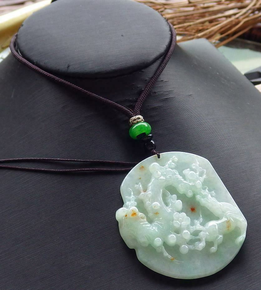 Certified Hand Carved Green Yellow Myanmar Burma 100% Natural A Jade jadeite Deer Flower Pendant Necklace