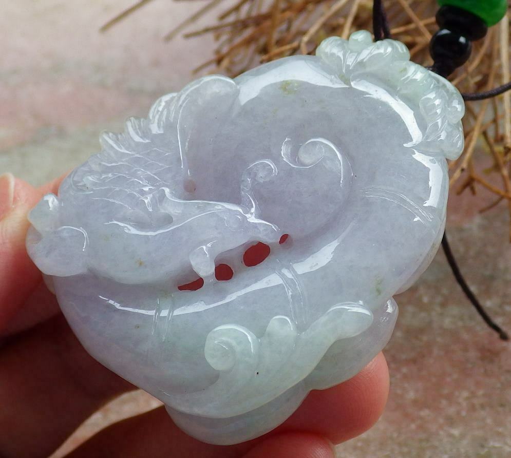 Certified Hand Carved Yellow Green Natural Burma A Jade jadeite Phoenix Ruyi Lotus Pendant Necklace