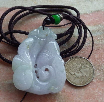 Certified Hand Carved Yellow Green Natural Burma A Jade jadeite Phoenix Ruyi Lotus Pendant Necklace