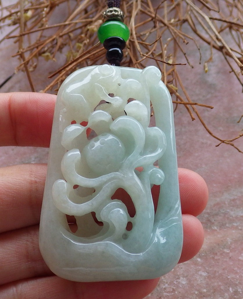 Certified Hand Carved Natural Green Myanmar Burma Grade A Jade jadeite Frog Toad Lotus Flower Pendant Necklace