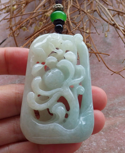 Certified Hand Carved Natural Green Myanmar Burma Grade A Jade jadeite Frog Toad Lotus Flower Pendant Necklace