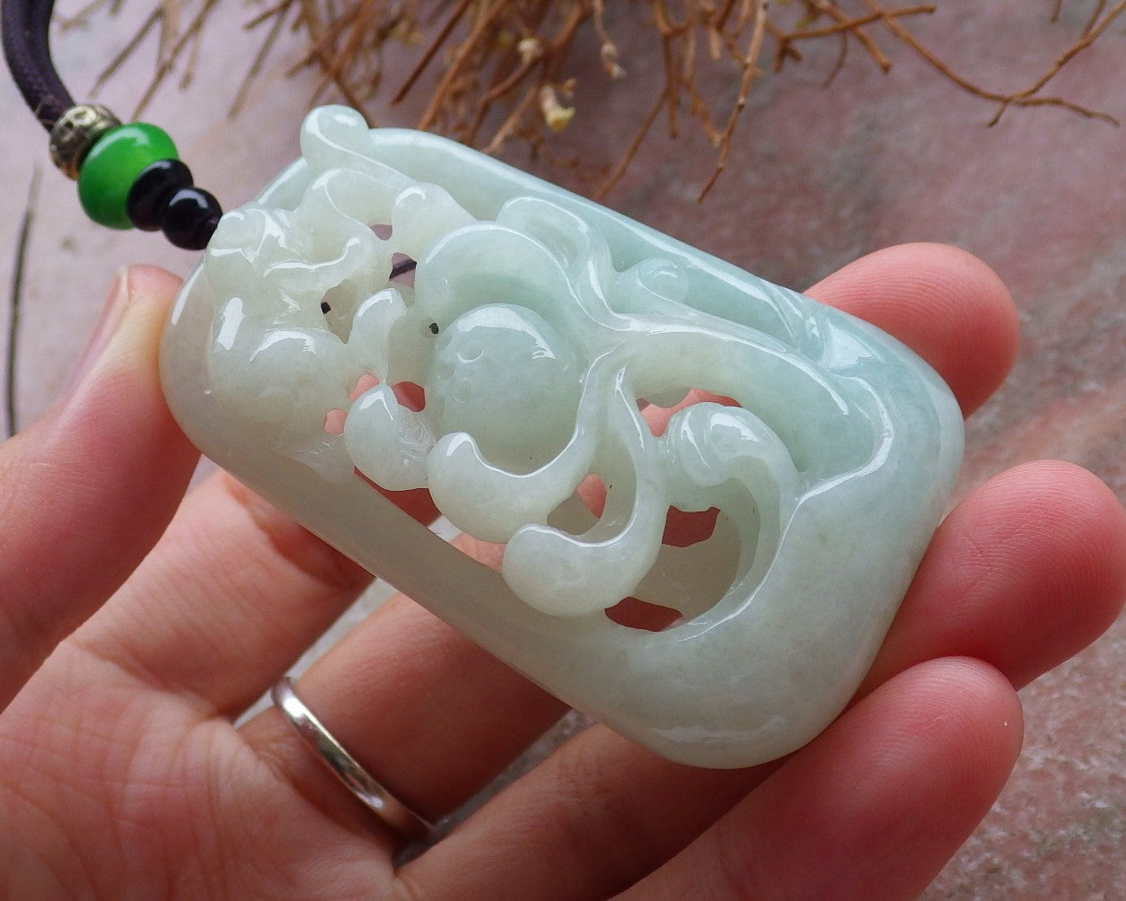 Certified Hand Carved Natural Green Myanmar Burma Grade A Jade jadeite Frog Toad Lotus Flower Pendant Necklace