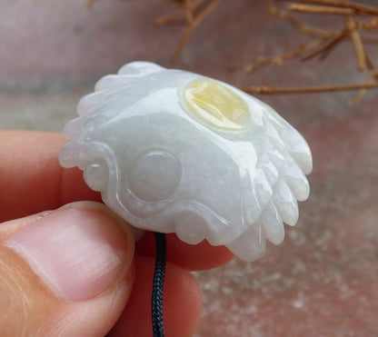 Certified Hand Carved Yellow Natural Myanmar Burma A Jade Carving Ruyi Crab Pendant Necklace