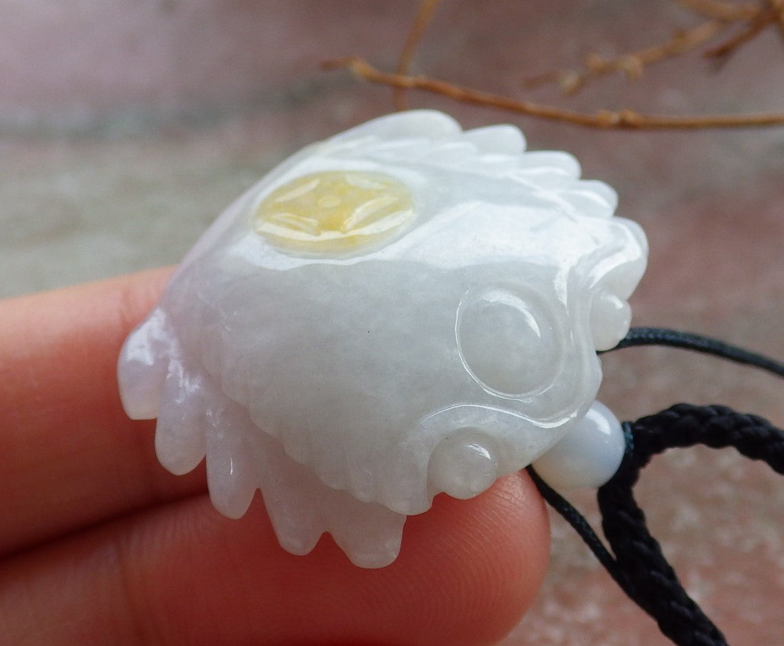 Certified Hand Carved Yellow Natural Myanmar Burma A Jade Carving Ruyi Crab Pendant Necklace