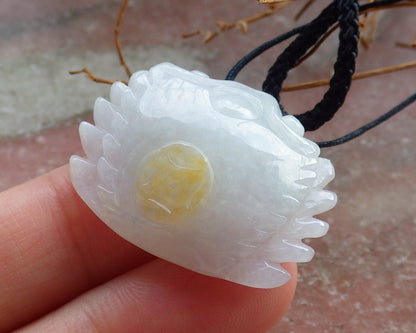 Certified Hand Carved Yellow Natural Myanmar Burma A Jade Carving Ruyi Crab Pendant Necklace