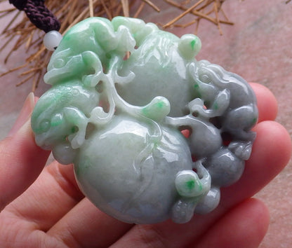 Certified Hand Carved Natural Green Myanmar Burma A Jade jadeite Frog Toad Lotus Flower Pendant Necklace