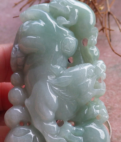 Certified Hand Carved Green Natural Myanmar Burma A Jade Jadeite Zodiac Tiger Frog Toad Lucky Amulet Pendant Necklace